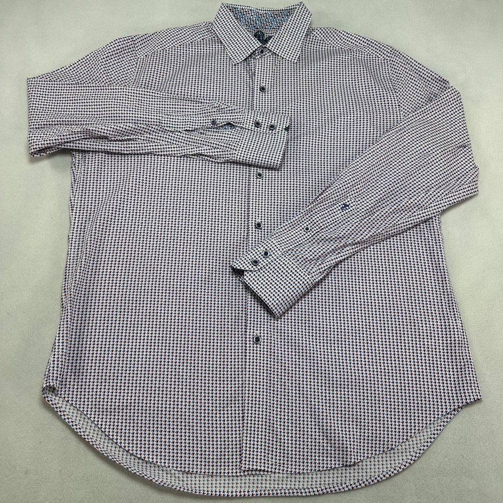 Robert Graham Shirt Mens Medium White Geometric Turtle Button Up Casual Preppy